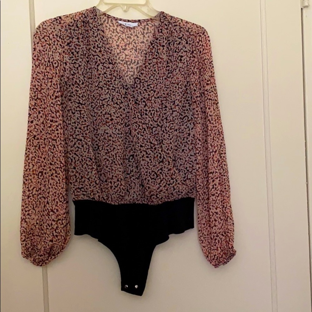 Bar III pink and black see through sleeve bodysuit